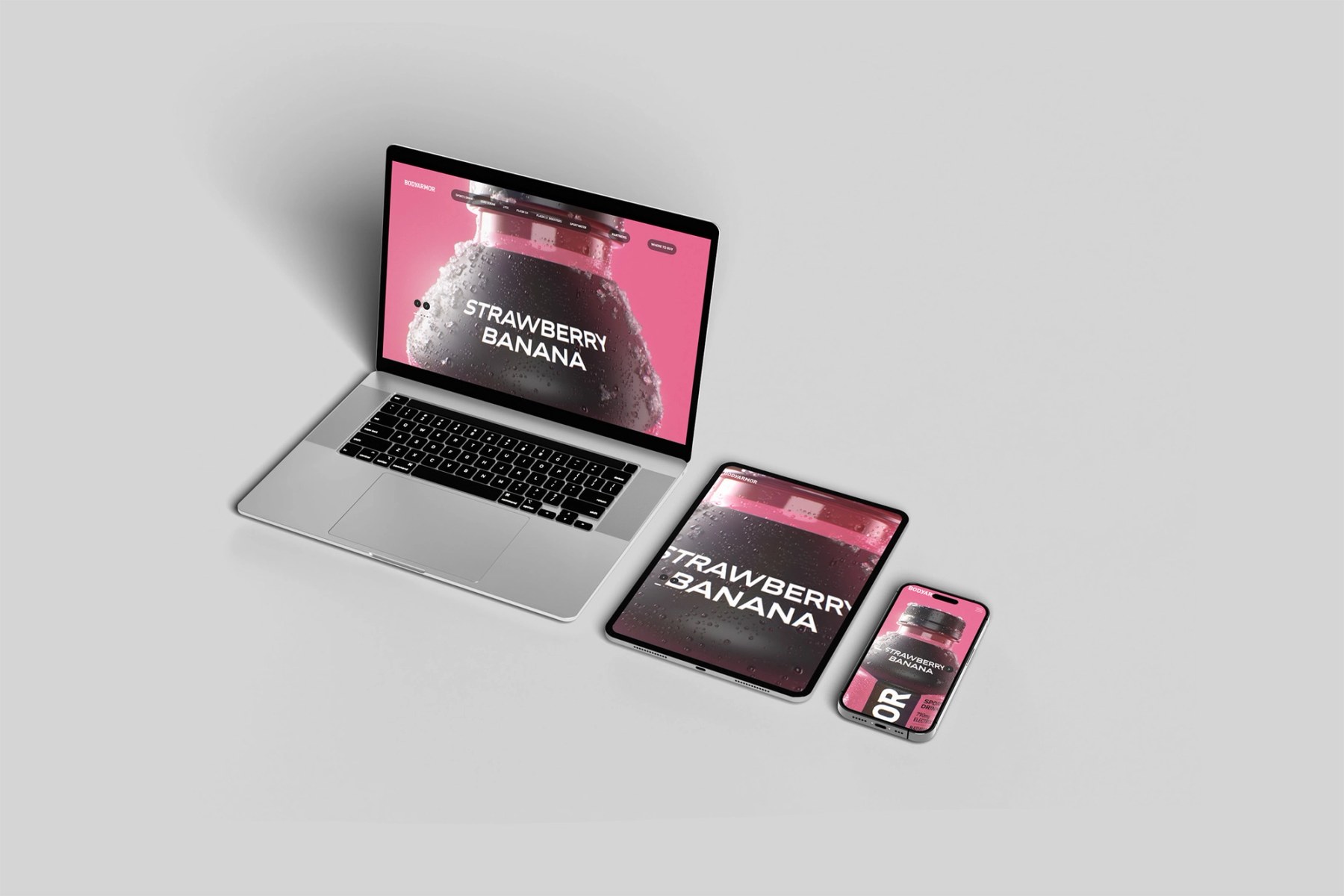 Laptop, máy tính bảng và điện thoại hiển thị website BodyArmor
